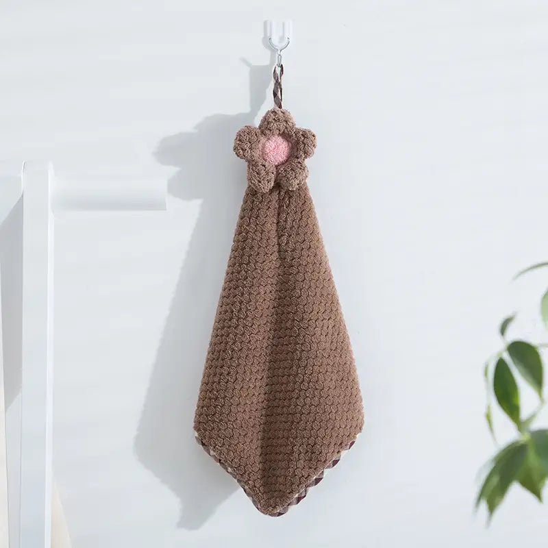 Coral Fleece Fingertip Towel with Loop, Quick-Dry