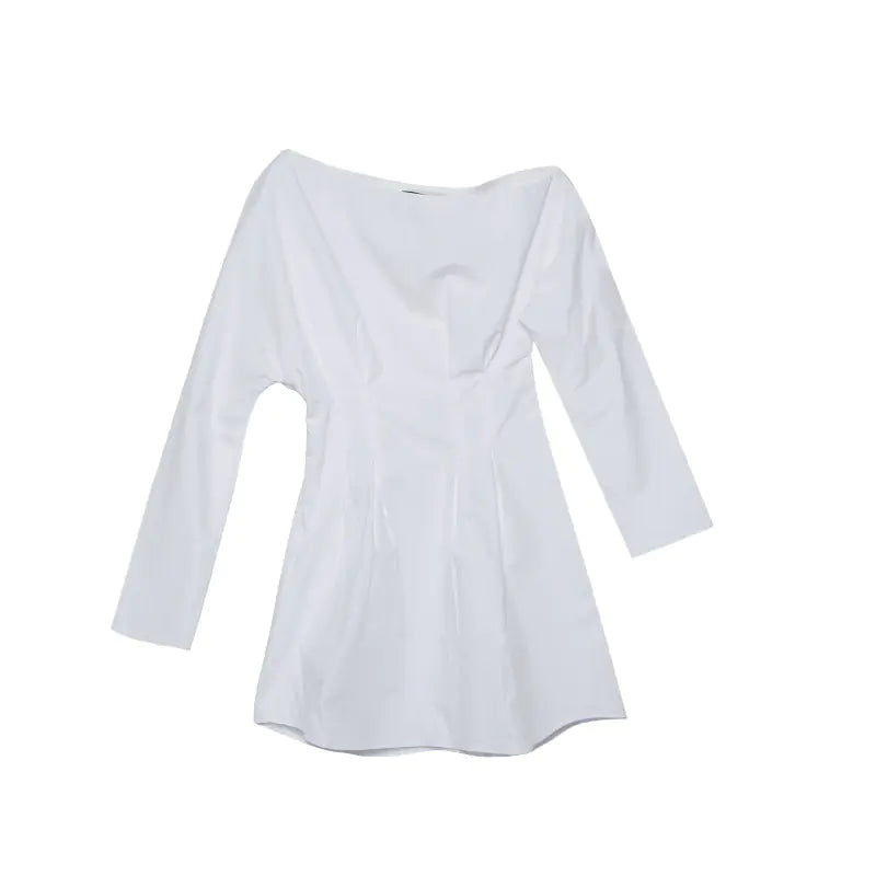 White Shirt Dress with Off-Shoulder Long Sleeves