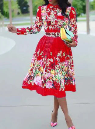 Floral Pleated Skirt - Fresh Stylish A-Line Dress