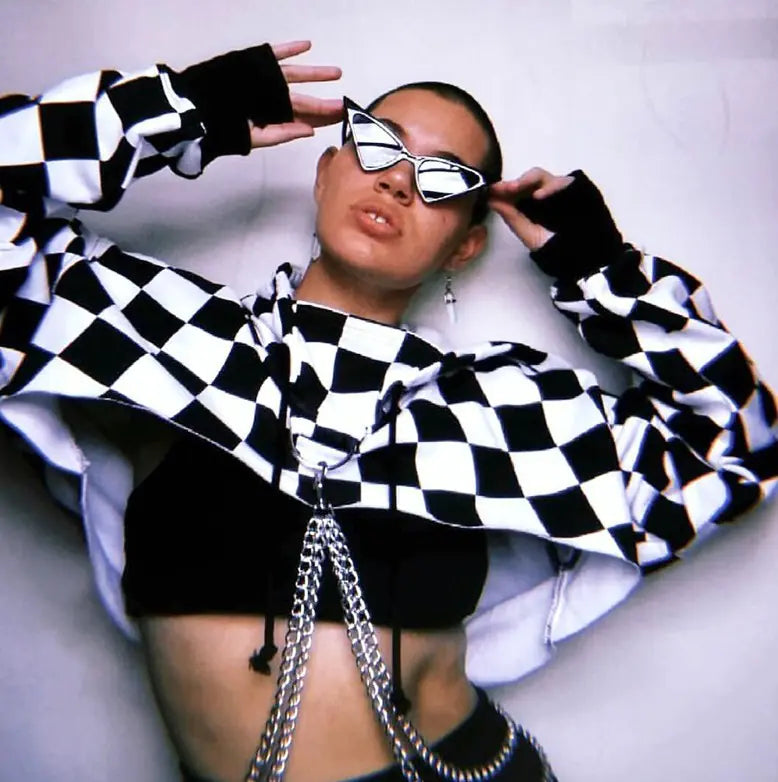 Hooded Crop Top Sweatshirt with Chain Details