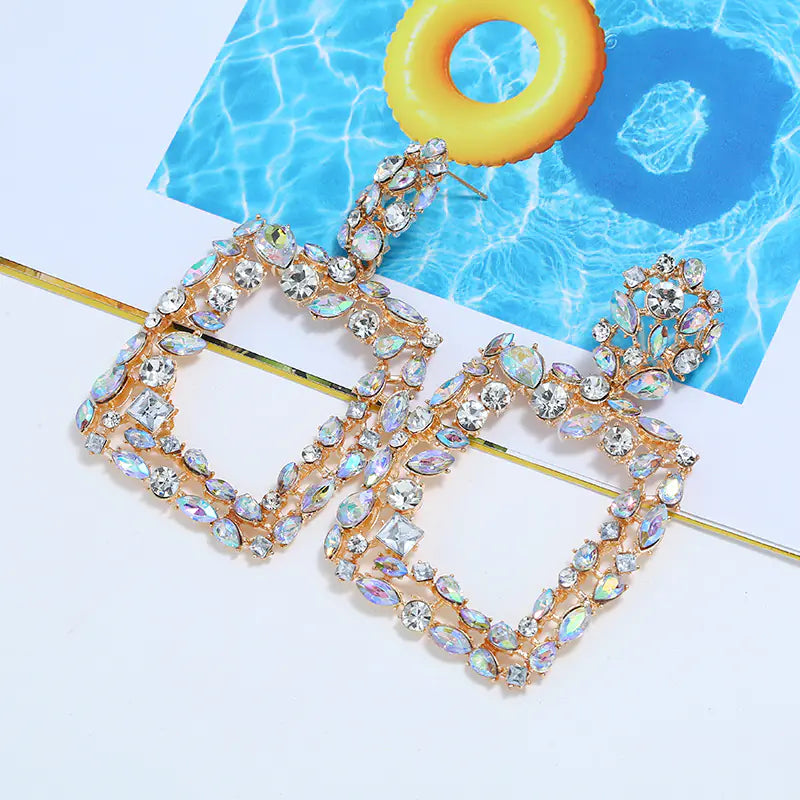 Retro Geometric Earrings with Luxury Rhinestones