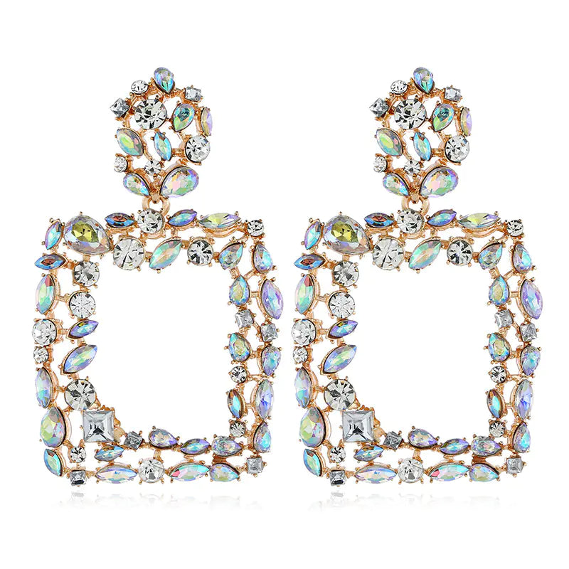 Retro Geometric Earrings with Luxury Rhinestones