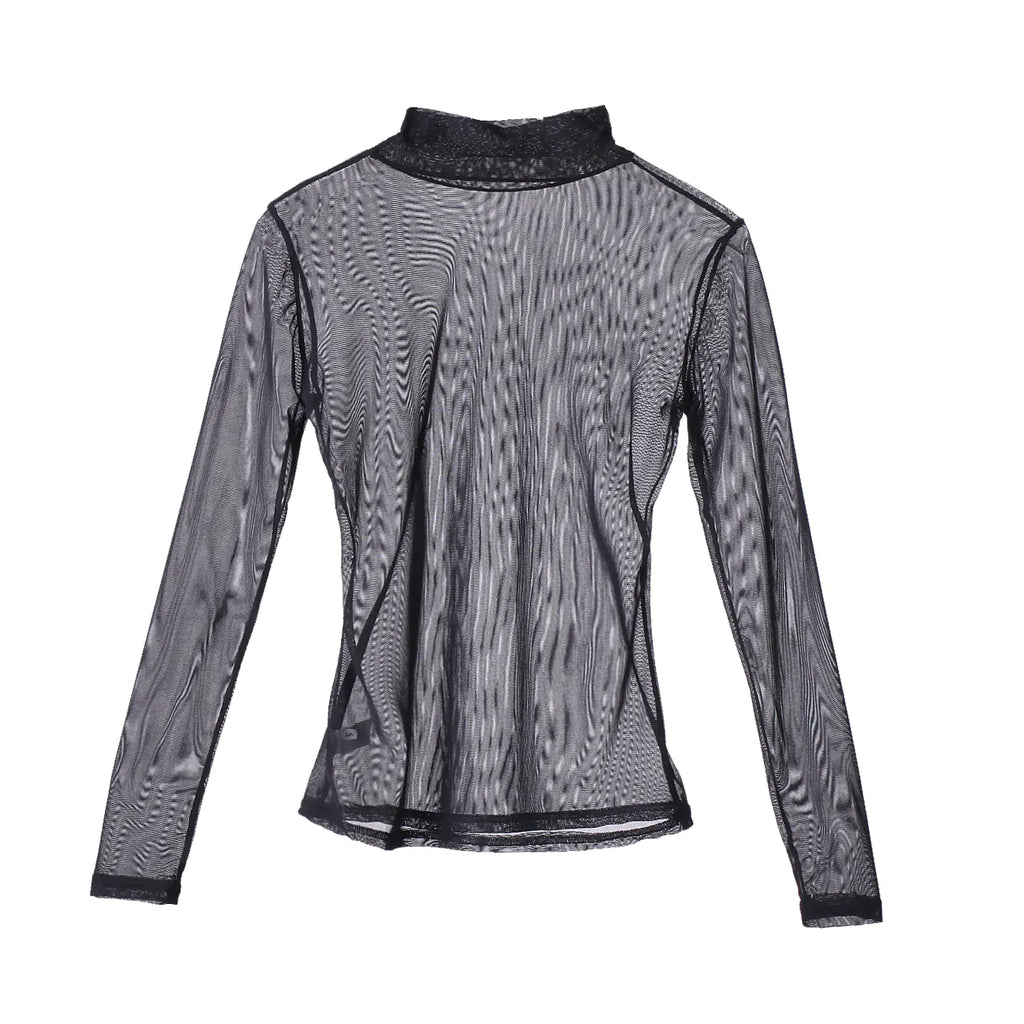 Sexy Long Sleeve Sheer Turtleneck Top for Women