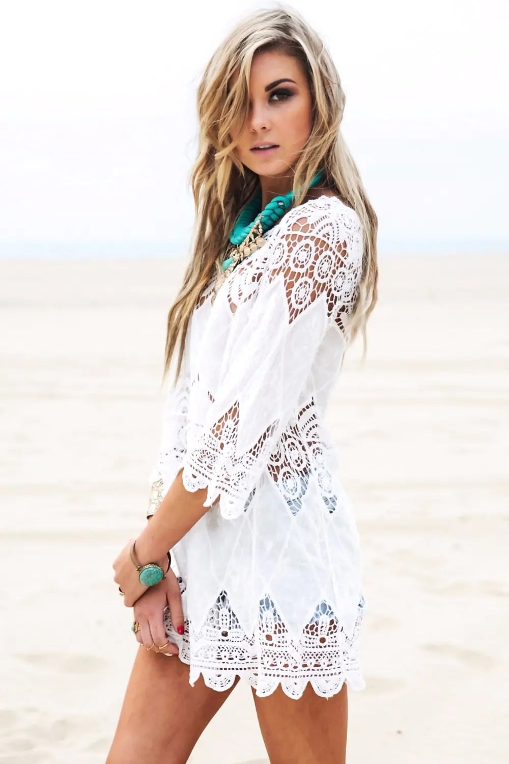 Hollow Crochet Beach Cover-Up Dress for Bikini