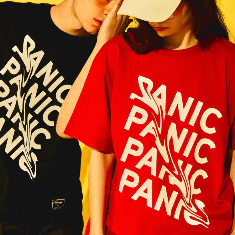 Panic Short Sleeve Men's T-Shirt with Letter Print