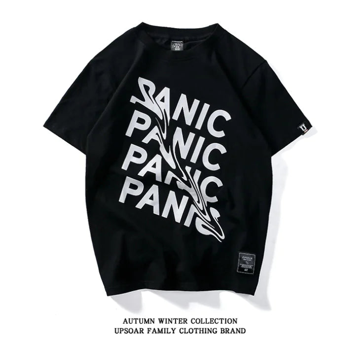 Panic Short Sleeve Men's T-Shirt with Letter Print