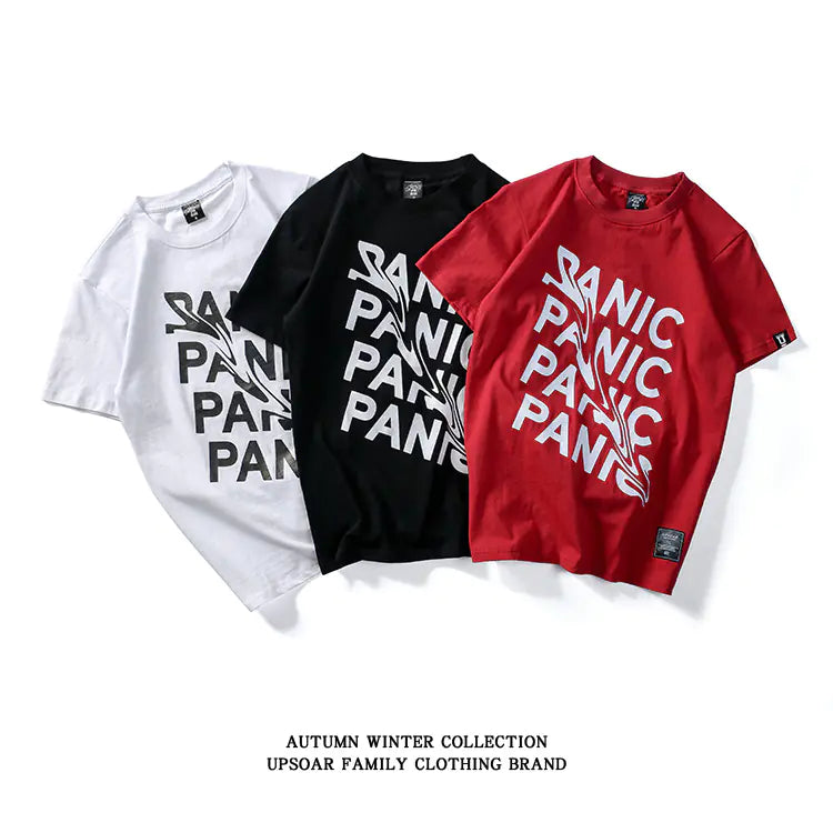 Panic Short Sleeve Men's T-Shirt with Letter Print
