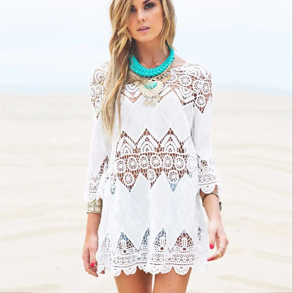 Hollow Crochet Beach Cover-Up Dress for Bikini