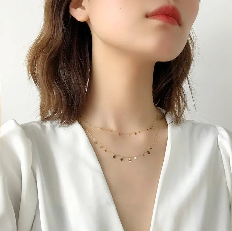 G/S Kristine French Style Layered Disc Choker Necklace