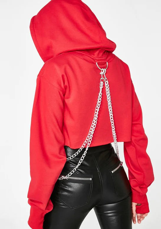 Hooded Crop Top Sweatshirt with Chain Details