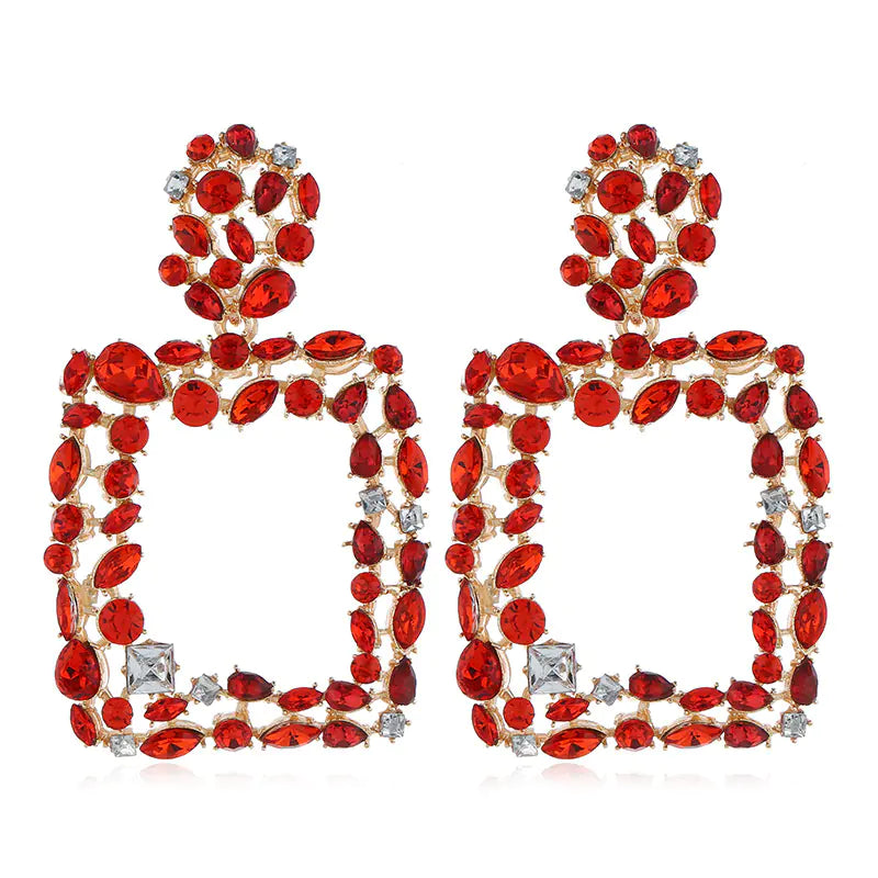 Retro Geometric Earrings with Luxury Rhinestones