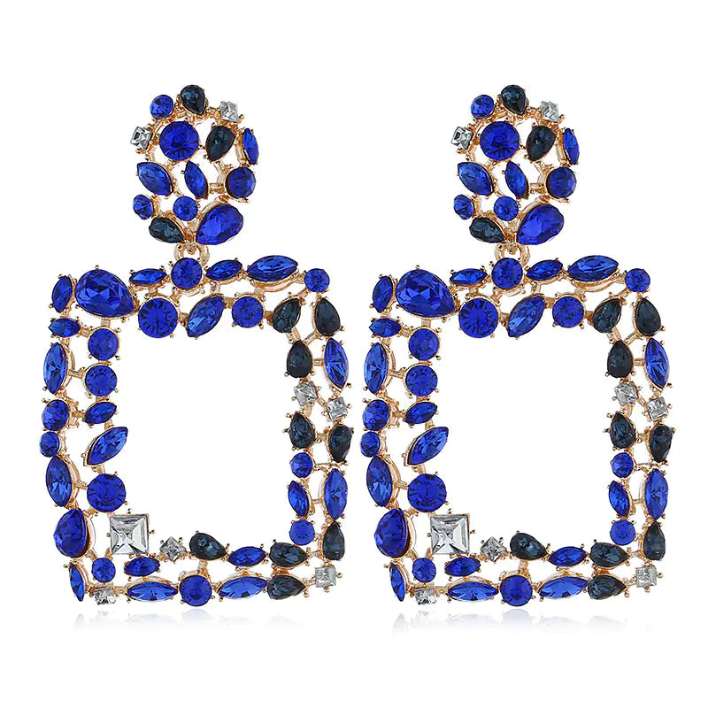 Retro Geometric Earrings with Luxury Rhinestones
