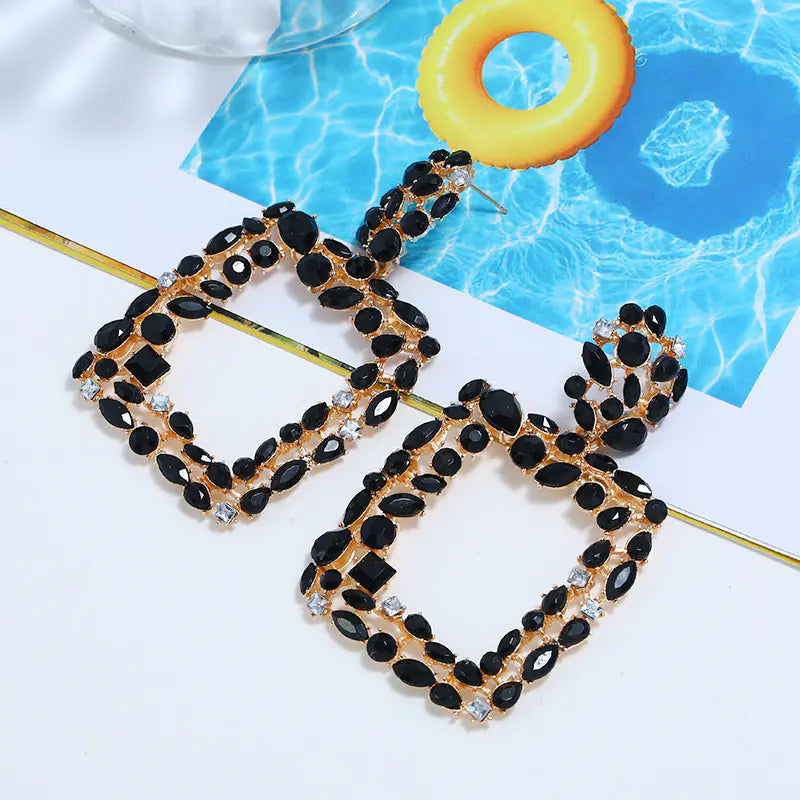 Retro Geometric Earrings with Luxury Rhinestones