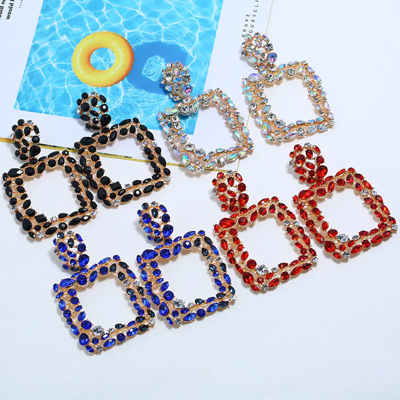 Retro Geometric Earrings with Luxury Rhinestones