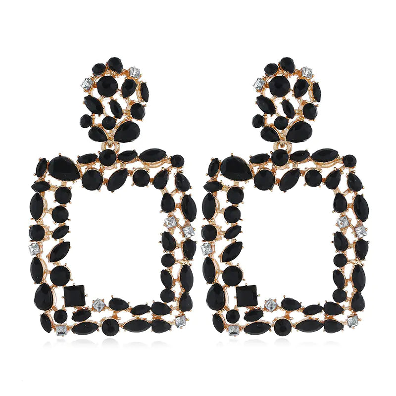 Retro Geometric Earrings with Luxury Rhinestones