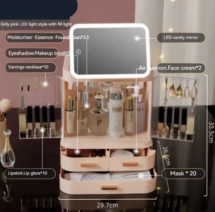 Lighted Mirror Makeup Storage Box