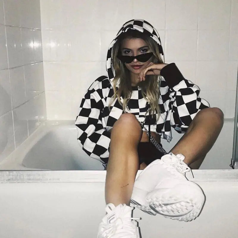 Hooded Crop Top Sweatshirt with Chain Details